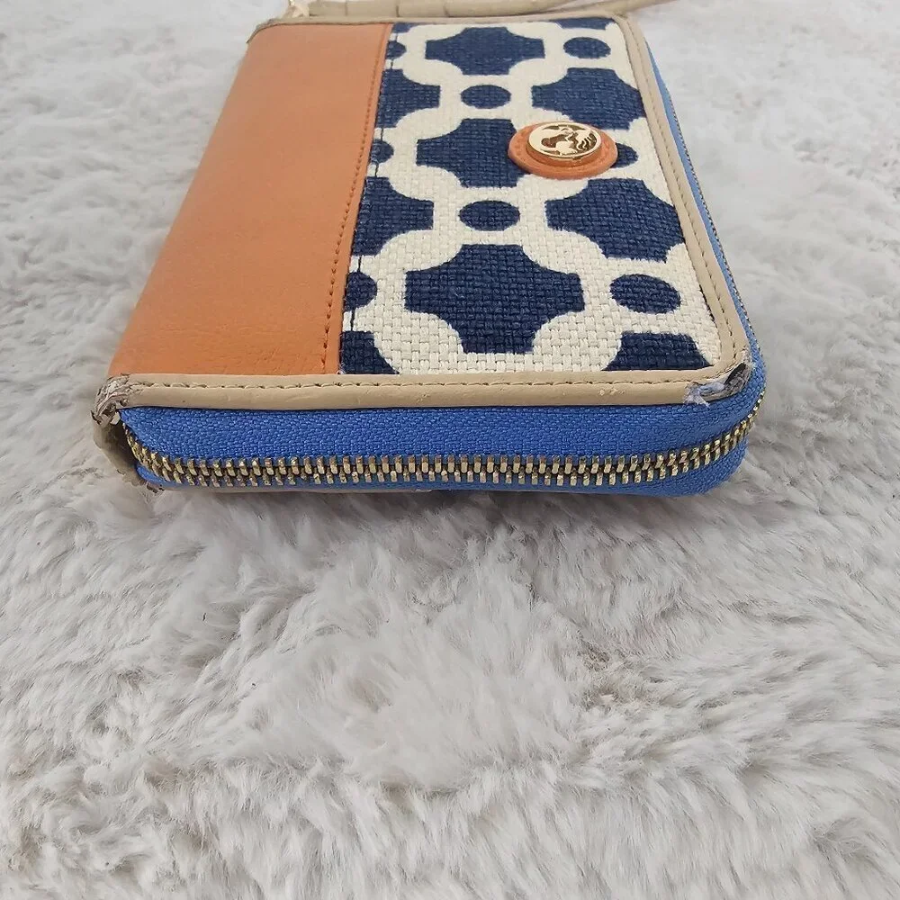 Spartina Blue Orange Zip Around Wallet Wristlet